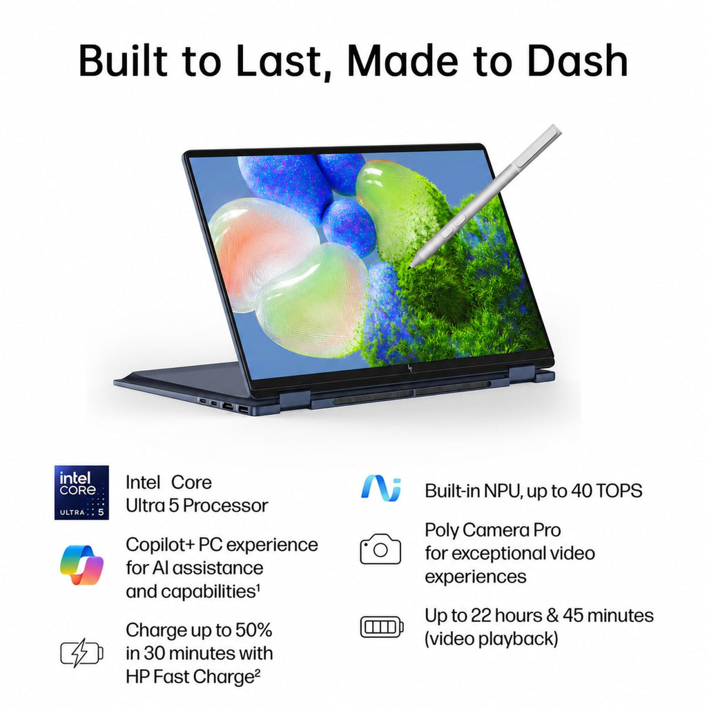 HP OmniBook X Flip 14 2-in-1 Laptop, Laptop Touchscreen 14" WUXGA IPS, Intel 8-core Ultra 5 226V, Intel Arc 130V GPU, 16GB RAM 512GB SSD, Thunderbolt 4, Windows 11 with Stylus Pen
