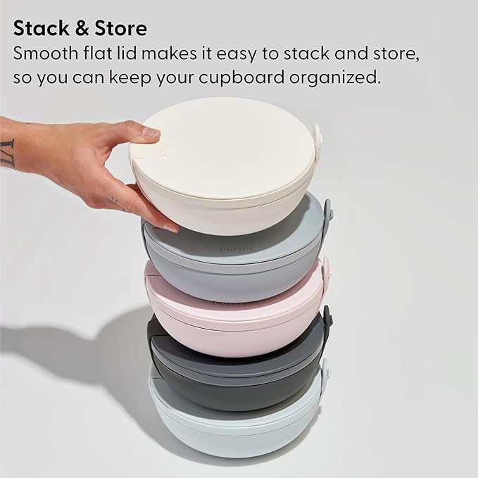 W&P Porter Plastic Bowl Lunch Container w/ Protective Non-slip Exterior, Slate 1 Liter | Lid & Snap-tight Silicone Strap | Food Storage, Bento Box, Meal Prep | BPA-Free Plastic