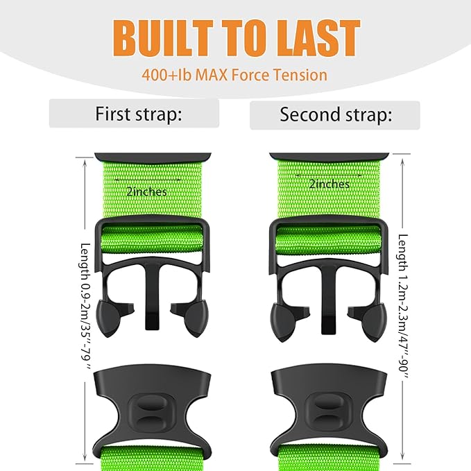 BILIONE Luggage Straps 88 inch Adjustable Suitcase Belt, Lockable Against Accidental Opening, Easy to Identify Travel Accessories, Add a Bag Connector (Vibrant Orange + Green, 4)
