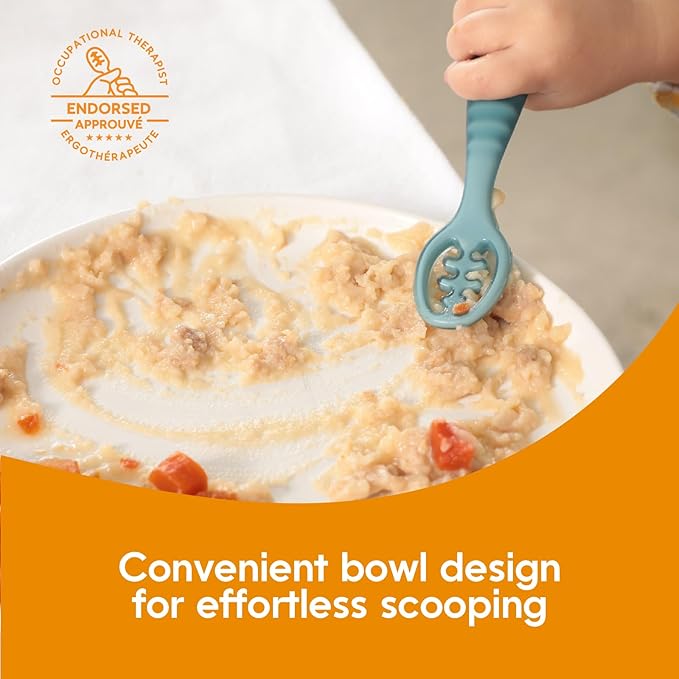 NumNum Baby Spoons Set, Baby Essentials Pre-Spoon GOOtensils for 6+ Months, First Stage Self-Feeding Spoons for Baby Led Weaning (BLW), Silicone Toddler Utensils, BPA-Free, 4 Pack Blue