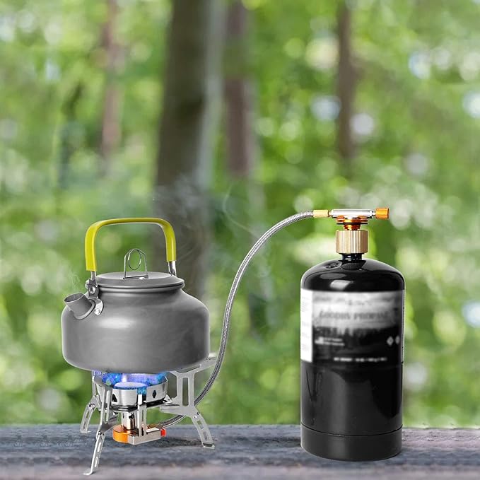 Odoland 3500W/6800W Windproof Camp Stove Camping Gas Stove with Fuel Canister Adapter, Piezo Ignition, Carry Case, Portable Collapsible Stove Burner for Outdoor Backpacking Hiking and Picnic