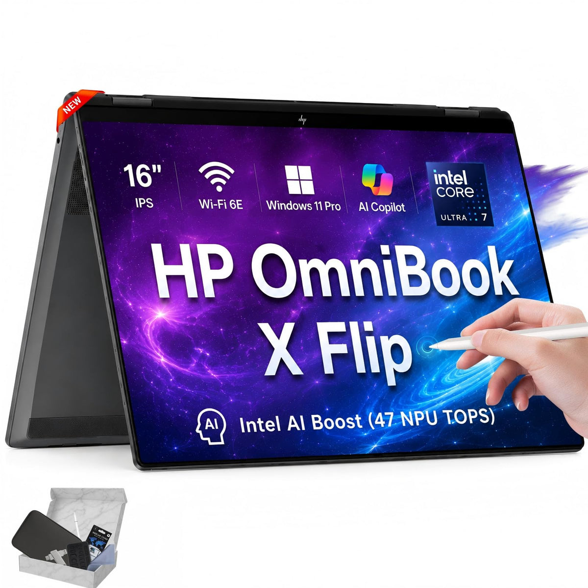 HP OmniBook X Flip 2-in-1 Laptop,16" 2K IPS Touchscreen, Intel Ultra 7 256V