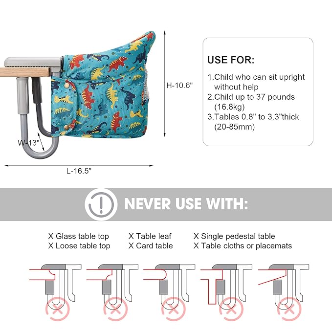 Hook On Chair, VEEYOO Clip On High Chair Folding Fast Table Chair with Storage Bag, Portable Baby Feeding Seat Attach to Table for Home and Travel