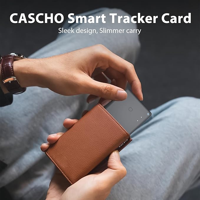 CASCHO Smartcard - Wallet Tracker Card, Compatible with Apple Find My App, Waterproof and Splash-Proof, Keys Finder and Item Locator for Passport, Bags, Laptop, Black 2 Pack