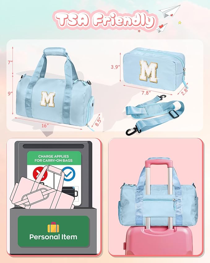 Easter Gifts for Kids-Girl Gym Bag with Shoe Compartment, Kid Personalized Weekender Overnight Bags, Initial Travel Tote with Makeup Pouch, Valentines Day Gift for Girls (Letter R)