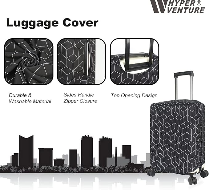 HYPER VENTURE Washable Luggage Cover - Fashion Suitcase Protector Fits 27-30 Inch Luggage (Black Maze, L)