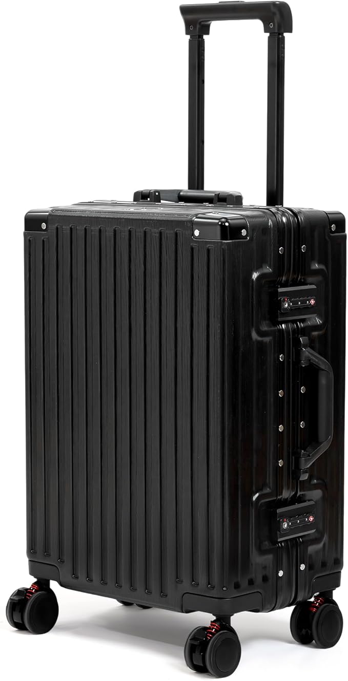 24 Inch Luggage With Spinner Wheels, Aluminum Frame Zipperless Suitcase, PC Lightweight Hard Shell with TSA Lock, Checked Medium Suitcase 24-Inch (Black)