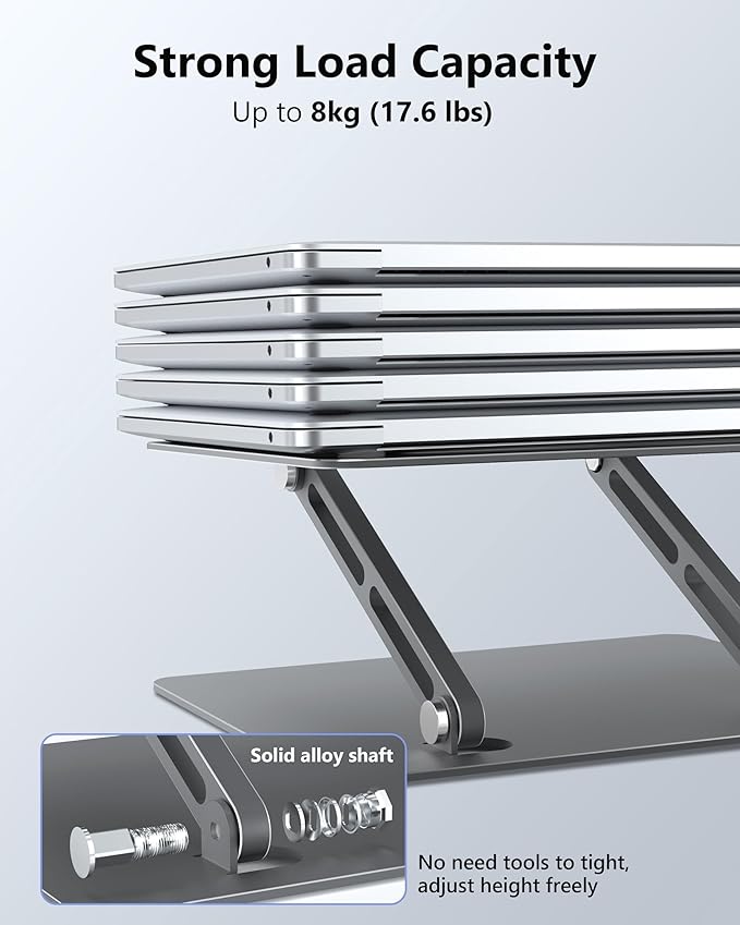 Aluminum Laptop Stand, Laptop Stand for Desk, Adjustable Height Ergonomic Computer Stands Compatible with MacBook Air, Pro, Dell, HP, Lenovo More, All 10-16'' Notebooks Laptops, Gray