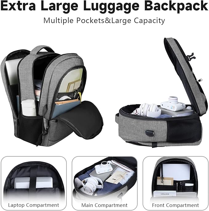 Lapsouno Extra Large Laptop Backpack, 17 Inch Carry on Travel Backpack, Anti-Theft College School Computer Bag with USB Port, Gift for Men Women, Grey