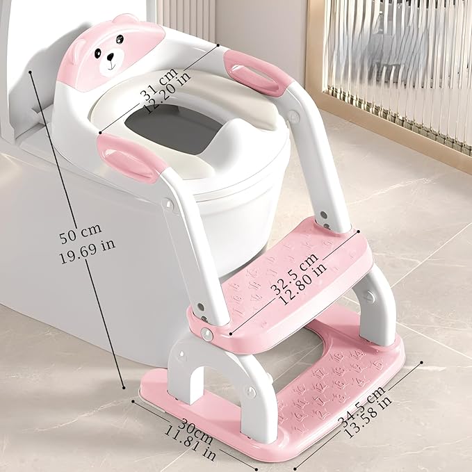 Potty Training Seat Upgraded 2-in-1 Potty Toilet for Kids Boys and Girls, Adjustable Step & Seat Height with Splash Guard Anti-Slip Pad Step Stool(White and Pink)