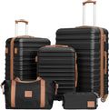 Coolife Suitcase Set 3 Piece Luggage Set Carry On Hardside Luggage with TSA Lock Spinner Wheels (Black, 5 piece set)