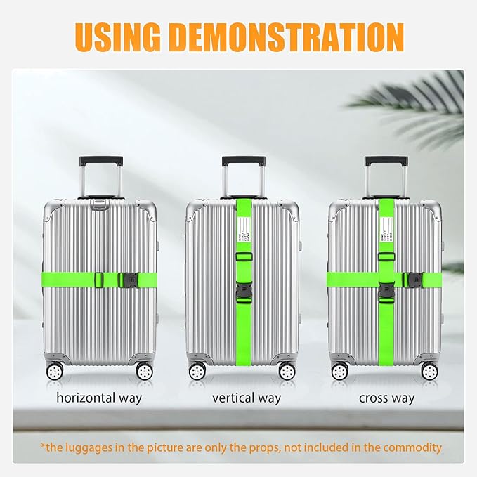 BILIONE Luggage Straps 88 inch Adjustable Suitcase Belt, Lockable Against Accidental Opening, Easy to Identify Travel Accessories, Add a Bag Connector Holds Suitcase Together (Energetic Green, 2)