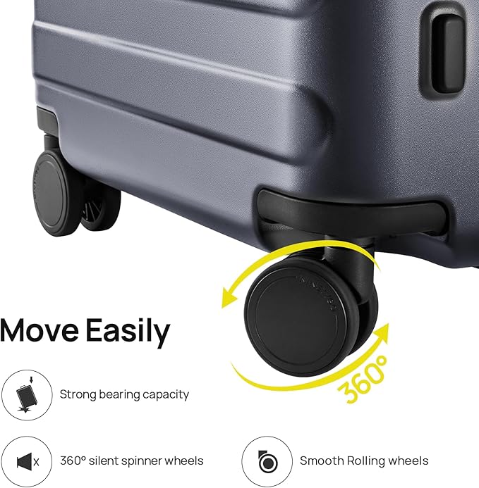 Carry on Luggage 22 X 14 X 9 Airline Approved, 20 Inch Luggage for 3-5 Days Travel, Double Spinner Wheels, 100% Hardshell PC, TSA Lock (02-Grey (Basic), Checked 26-Inch)