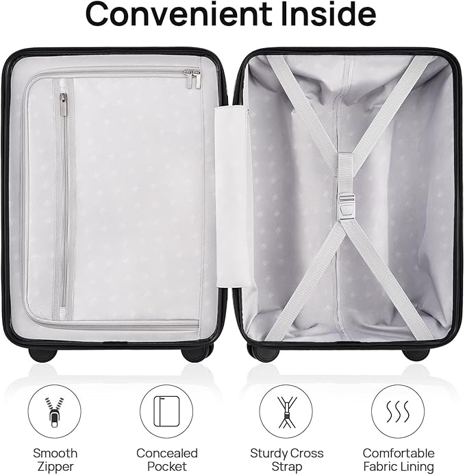 Carry on Luggage 22 X 14 X 9 Airline Approved, 20 Inch Luggage for 3-5 Days Travel, Double Spinner Wheels, 100% Hardshell PC, TSA Lock (01-Black (Basic), Checked 28-Inch)