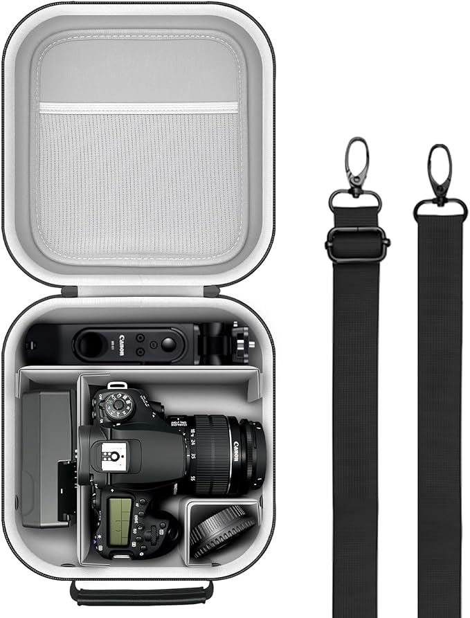 Krypthos Travel Camera Storage Case Compatible with Canon EOS Rebel T7/ R100/ R50/ 90D/ 2000D Nikon D7100/ D7500 Sony Alpha ZV-E10, Camera Protective Storage Holder Organizer Bag Carrying Bag