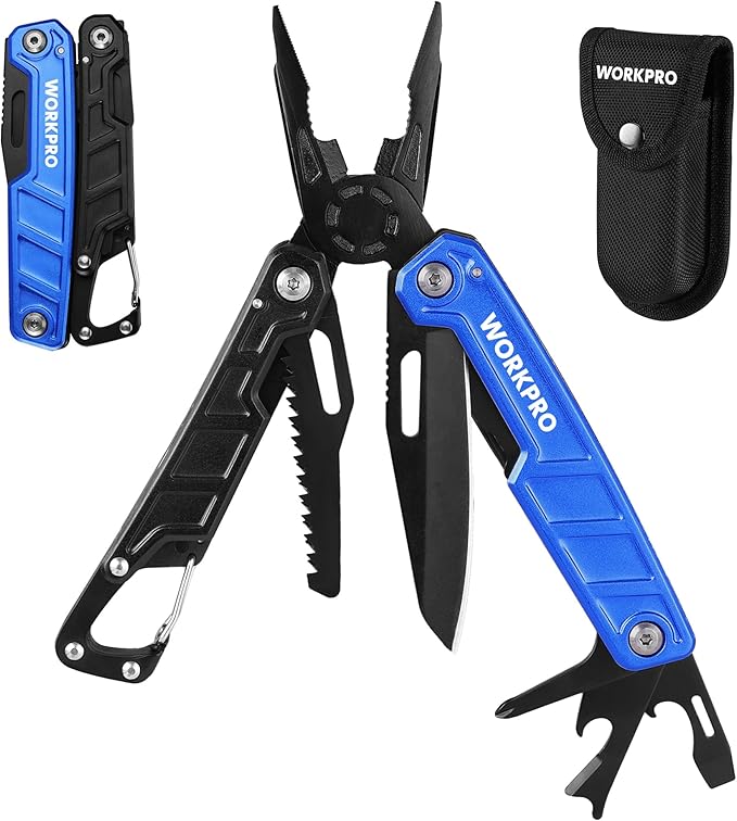 WORKPRO Multitool-11 in 1 Camping Tools with Mini Hammer-EDC Gear Multi Tools Hammer with Safety Lock and Pouch-Mini Multitools Gifts for Men and Women-Camouflage