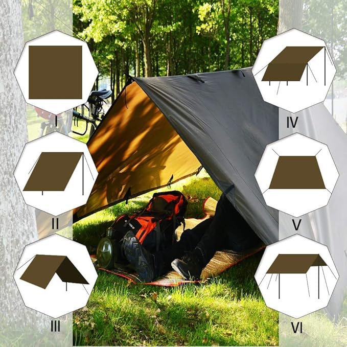KALINCO Waterproof Camping Tarp Tent Hammock Rain Fly, 13X13FT, Mutifunctional Tent Footprint Lightweight Tarp for Camping, Hiking and Survival Shelter