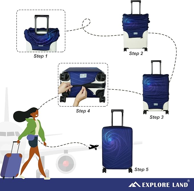 Explore Land Travel Luggage Cover Suitcase Protector Fits 23-26 Inch Case (Gyrotropic, M)