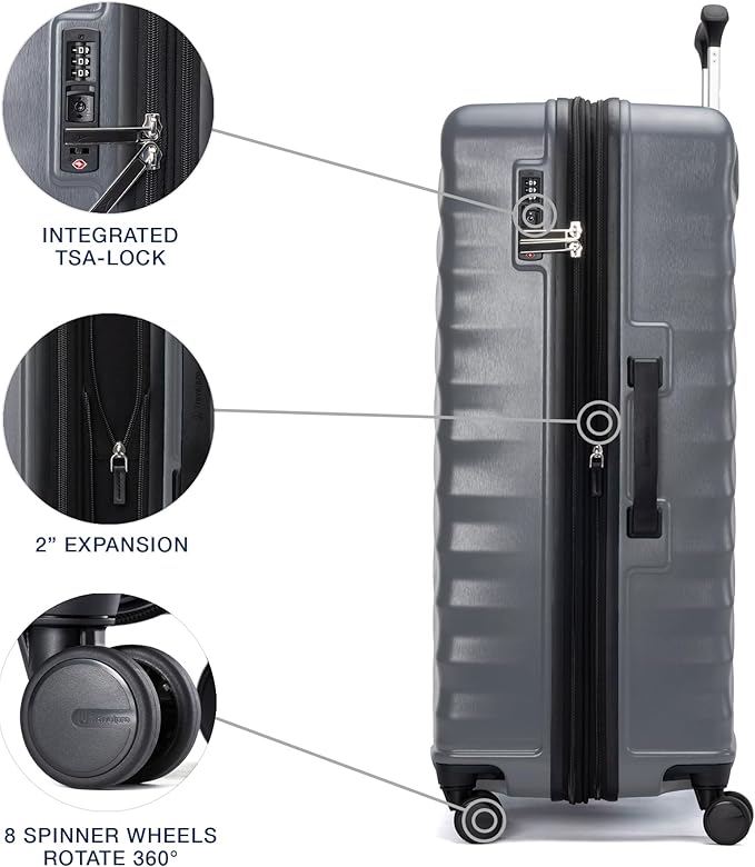 Travelpro Maxlite Air V2 Hardside Expandable Checked Luggage, 8 Spinner Wheels, Lightweight Hard Shell Suitcase, TSA lock, Shadow Grey, Checked Large 28-Inch