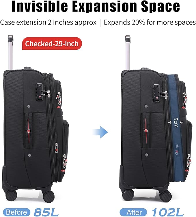 Softside Expandable Luggage with 4 Spinner Wheels, Durable Checked-Luggage Suicase (Black, 29-Inch)