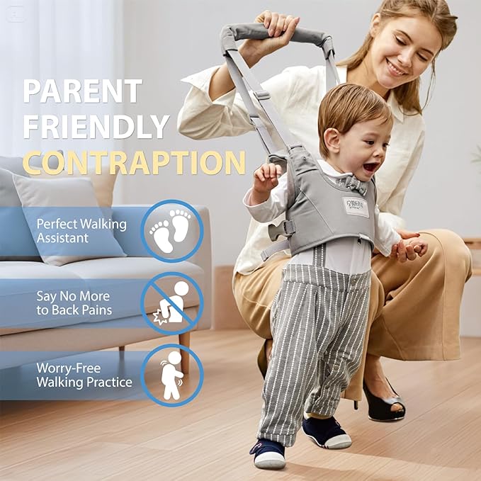 Baby Walking Harness-Handheld Assistant Belt- Toddler Infant Walking Aid for Trainer & Support 7-24 Month Old (all-season-Gray-1817)