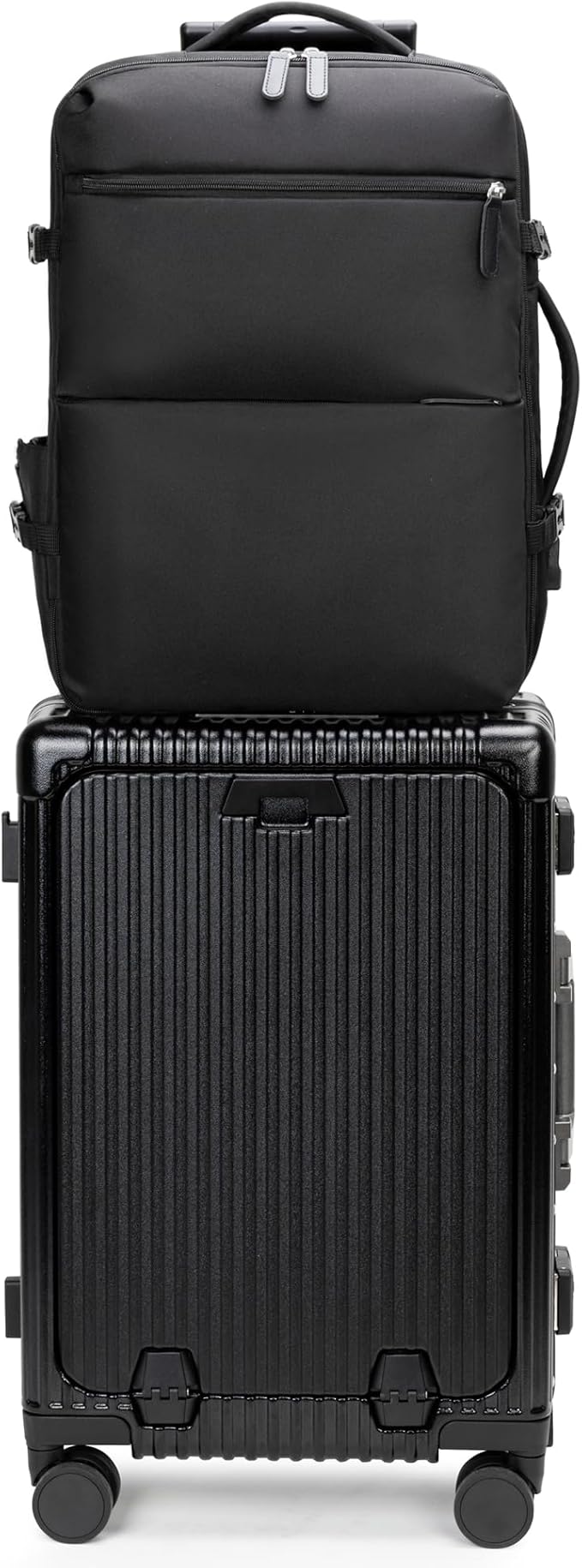feilario 2 Piece Set 24in Aluminium Frame PC Hard Shell Spinner Wheels Luggage, Built-In TSA lock Carry on Suitcase, with Cup Holder, USB Port, Phone Holder