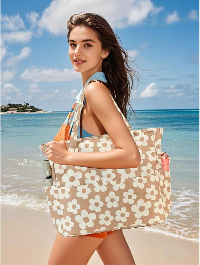Beach Pool Bags Tote for Women Ladies Large Gym Tote Carry On Bag With Wet Compartment for Weekender Travel Waterproof