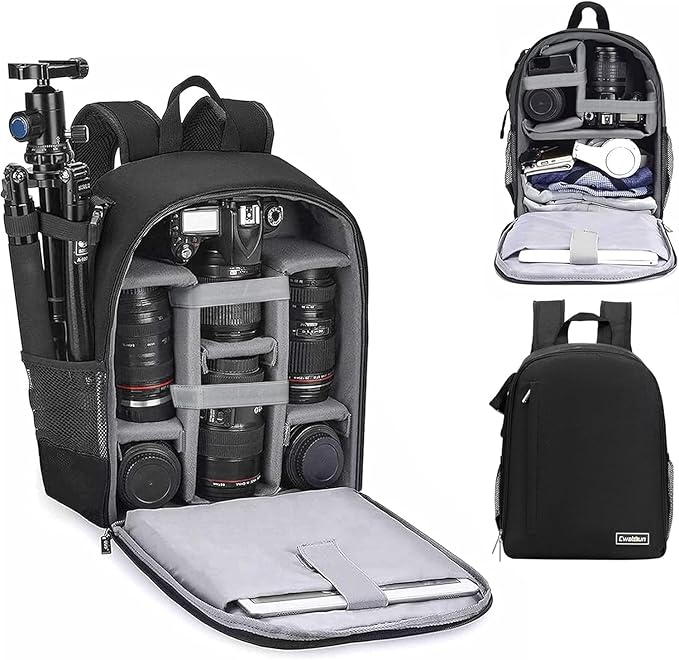 Cwatcun Camera Backpack Bag Professional for SLR DSLR Mirrorless Camera Waterproof Camera Case Compatible with Sony Canon Nikon Camera and Lens Tripod Accessories (Ⅱ Small Black)