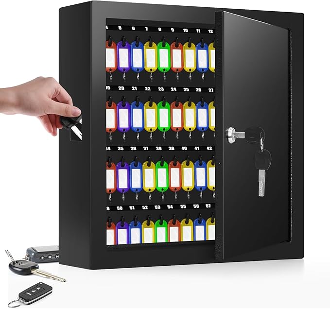 100 Keys Key Lock Box, Anti-Theft Key Cabinet with Key Tags, Key Organizer Wall Mount for Car Garage House Rental Office Business