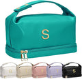 Birthday Gifts for Women 20s, Personalized Makeup Bag with Handle, Initial Double Layer Cosmetic Bag with Makeup Brush Organizer, Cute Cosmetic Pouch for Women, Gifts for Friends Female