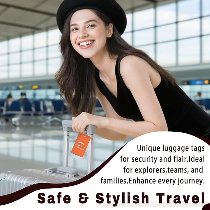 4PCS Personalized Luggage Tags for Travel Durable Aluminium Luggage Tags for Suitcases Custom Bag Tags for Backpacks Heavy Duty Personalized Name Tags for Birthday Gifts(Small,Orange)