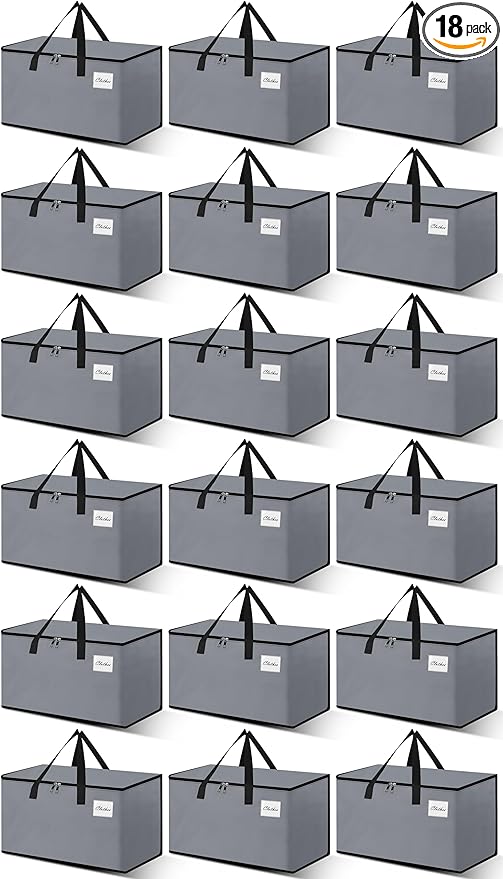Heavy Duty Moving Bags - Extra Large Packing Bags and Storage Totes, Collapsible and Foldable Option for Moving and Storage, Grey, 125 L - 18 Pack