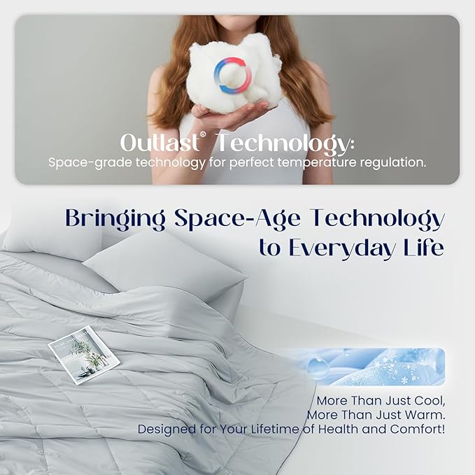 Dream Valley® Outlast® Deepsleep Cooling Comforter, Full/Queen Size, NASA-Grade Space Technology Cooling Blanket for Hot Sleepers Night Sweats, Q-Max > 0.45 Aerocool™ Breathable, Dream Blue, 90"x90"