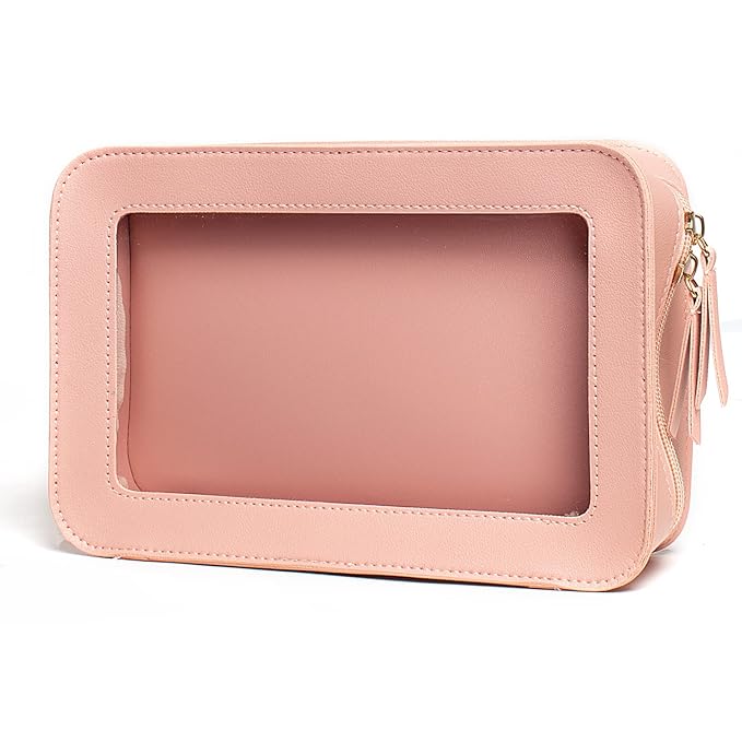 LETGO Clear Makeup Bags, TSA Approved Toiletry Bag with Zipper, Clear Makeup Organizer Fit Carry-on Travel Essentials,Clear Cosmetic Bags for Women Men (C-Pink)