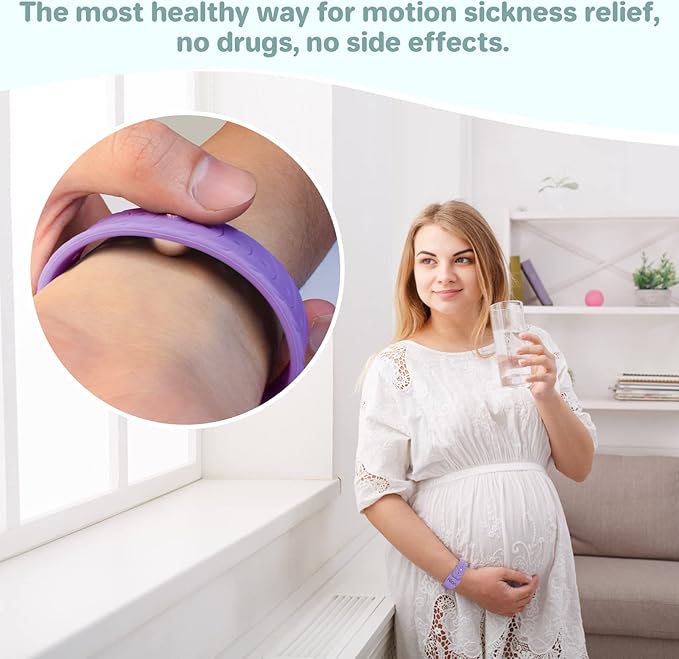 Hion Motion Sickness Bracelets Sea Sickness Wristbands for Motion Sickness/Morning Sickness/Pregnancy Nausea Anti Nausea Bands Acupressure Wristband Motion Sickness Bands（2Pairs White