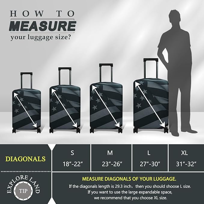 Explore Land Travel Luggage Cover Suitcase Protector Fits 18-22 Inch Case (Flag, S)