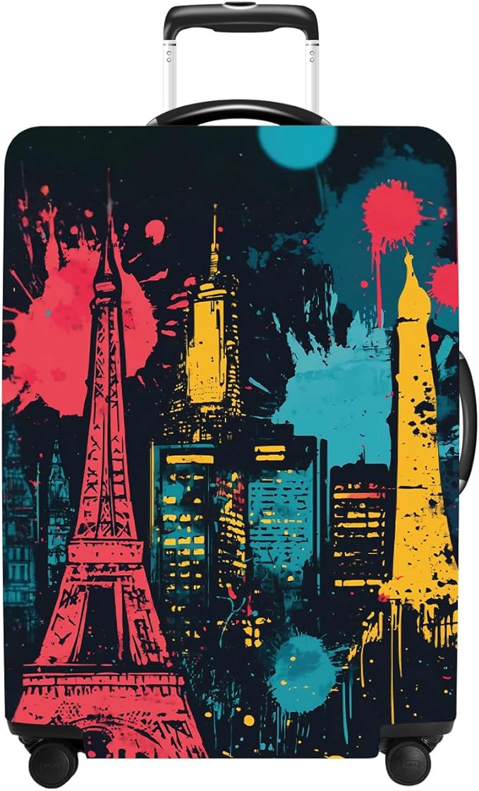 Luggage Cover Washable Suitcase Protector Anti-scratch Suitcase cover Fits 20-34 Inch Luggage (Tower-4, S(20-22inch suitcase))