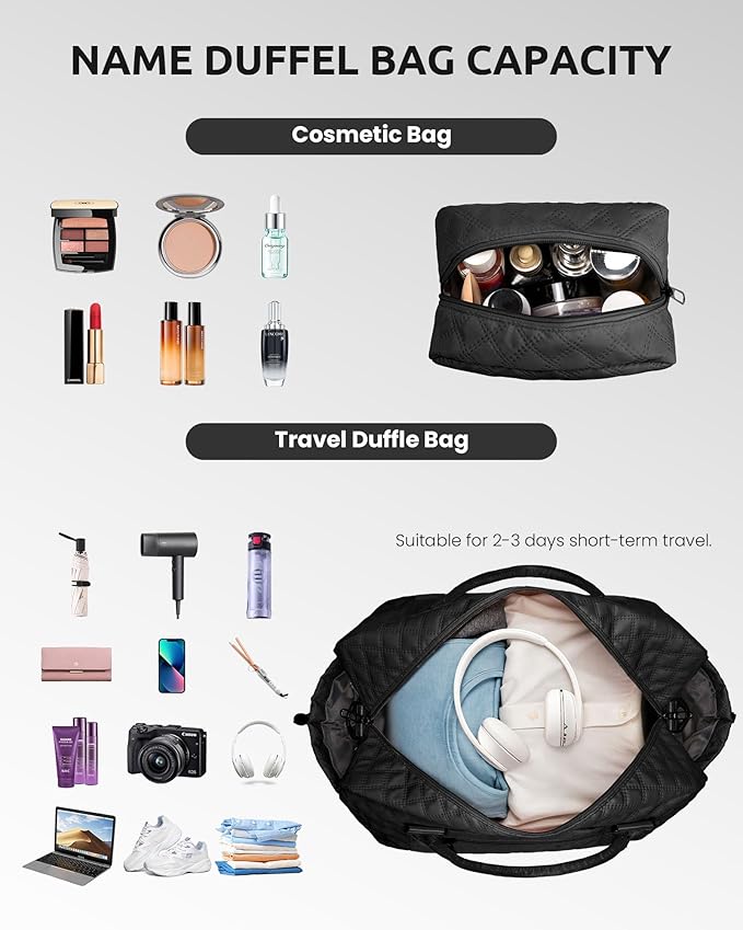 Gifts for Grandma-Initial Duffle Bag with Shoe Compartment, Personalized Weekender Bag, Monogram Overnight Bag, Letter Travel Bag with Makeup Bag，Daughter Friend Gifts (Letter P), Black