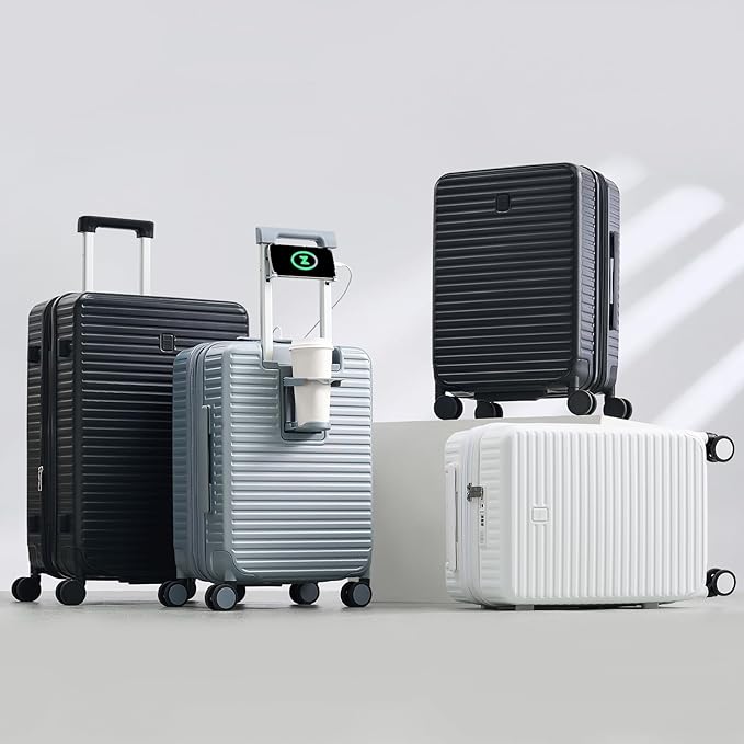 Hard Shell Suitcases Expandable Travel Luggage Sets 3 Piece, Carry on and Check in 3 Piece Luggage Suitcase Sets with Spinner Wheels Cup Holder Charger Built in (White, 20/24/28)