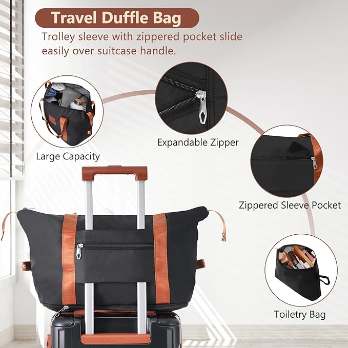 Merax Luggage Set 6 Piece Expandable Lightweight ABS Hardshell Suitcases with Wheels, Corner Guards (Black Brown, 6 piece set)