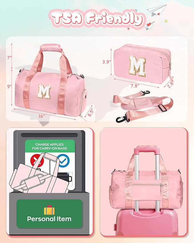 8 Year Old Girl Birthday Gift -Girl Gym Bag with Shoe Compartment, Kid Gymnastics bag, Initial Cheer Bags with Makeup Pouch, Valentines Day Gift for Girls Toddler(Letter R)