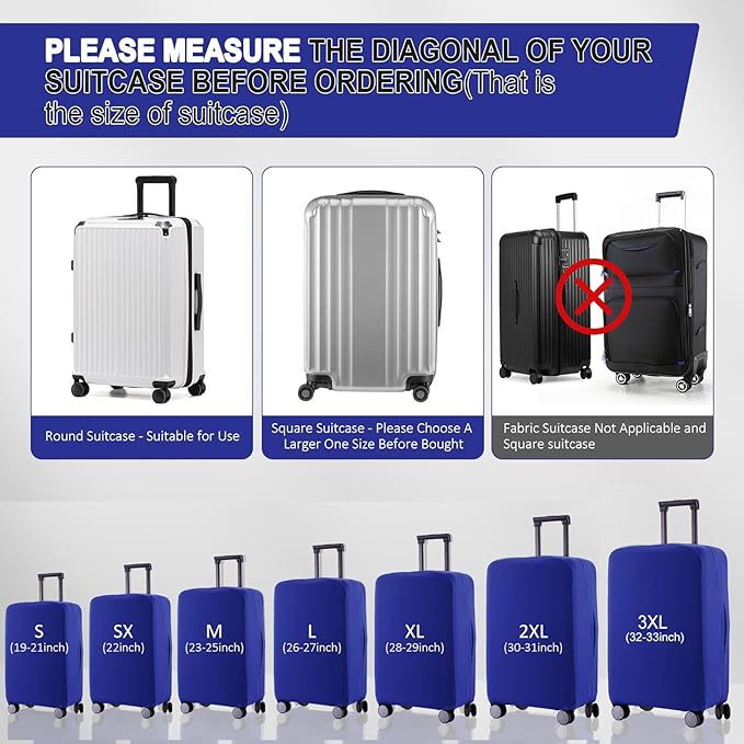 Travel Luggage Cover Suitcase Protector Scratch-Resistant Fit 19-31 Inch Suitcase, Not Included Suitcase (Blue, XL(28-29 inch))