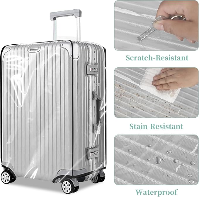 Clear PVC Luggage Cover, Waterproof Dustproof Anti-Scratch Suitcase Protector, Fits Wheeled Suitcases 18" 22" 24" 26" 28" 30" - Thicken Baggage Cover Case（28“）