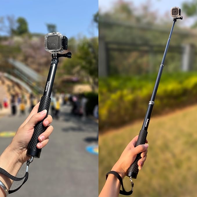 36'' Extension Selfie Stick Extendable Monopod Pole Waterproof Handle Grip Accessories Compatible for GoPro Max Hero 13 12 11 10 9 8 7 6 5 Insta360 AKASO DJI Osmo Action Camera and More