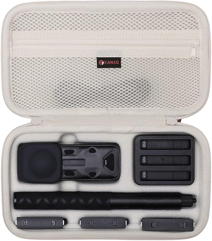 XANAD Hard Case for Insta360 X5/X4/X3/X2 Waterproof 8K 360 Action Camera,114CM Selfie Stick- Stroage Carrying Bag(Cream)