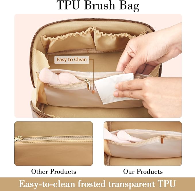 Birthday Gifts for Women Teen Girl, Personalized Initial Makeup Organizer Bag Set, Open Flat Travel Cosmetic Bag With Clear Divider and Handle(Pink,L)