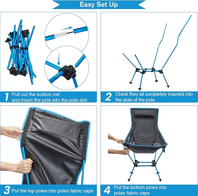 G4Free Lightweight Portable High Back Camp Chair, Folding Chair Lawn Chair Heavy Duty 330lbs with Headrest & Pocket for Outdoor Camp Travel Beach Hiking