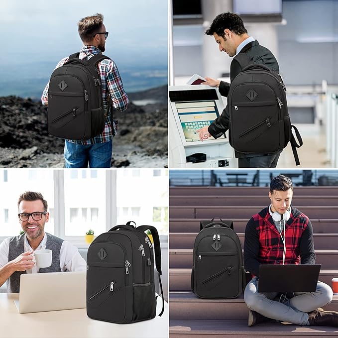 Backpack for Men and Women, School Backpacks for Teen Boys Girls, Water Resistant Sturdy Anti Theft Travel Laptop Backpack, Black Student Bookbag Fits 15.6 Inch Laptop with USB Charging Port, Gifts