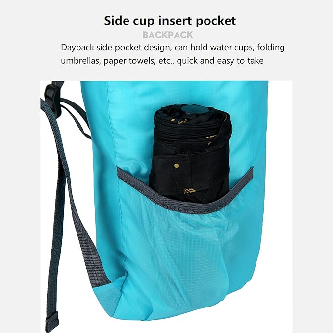 16L Hiking Daypack Lightweight Foldable Travel Backpack Water Repellent Camping Outdoor Packable Easy Carry-on Bag (Blue)