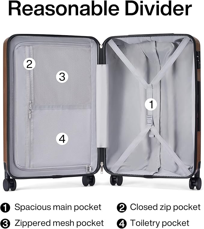 Hanke 29 Inch Luggage Suitcases With Spinner Wheels Lightweight PC hardside Rolling Suitcase With Travel Lock, Checked-Large 29-Inch Christmas Gifts for Birthday （Brown）